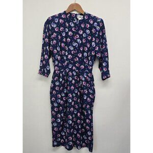 VTG Ciao LTD Floral Dress Womens Sz 4 Decorative Buttons Shoulder Pads Back Zip